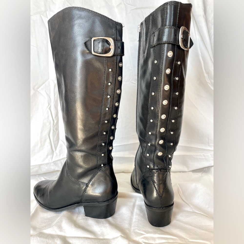 Lucky Brand Black Leather Studded Boot 7.5 Blaire 2 Knee High Riding Equestrian
